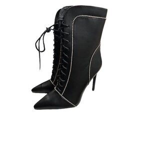 NIB AZALEA WANG Women’s Black Nights In Vegas Lace-Up Stiletto Bootie Size 10